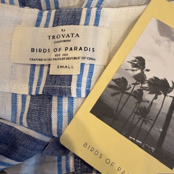 NEW! Birds of Paradis by Trovata Jodie Linen Tie Front Shirt Stripe Size Small - Picture 4 of 9